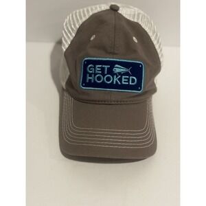 Get Hooked Bass Baseball Cap Brown One Size Adjustable Embroidered Southern Lure